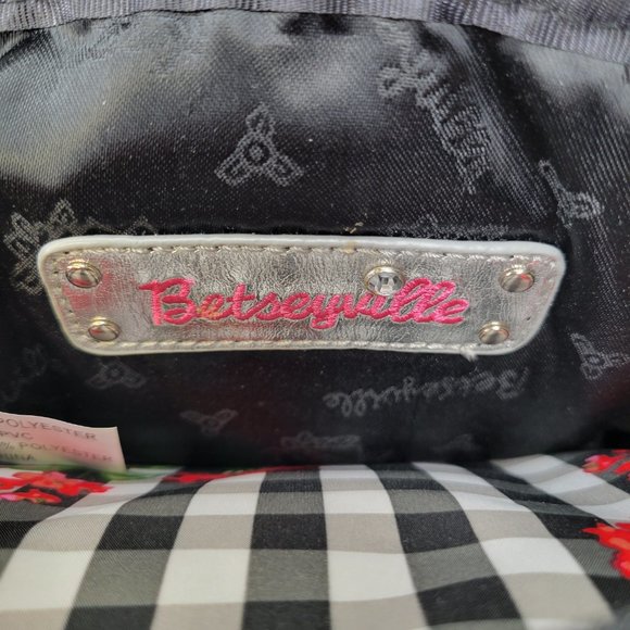 Betseyville Crossbody Bag Purse Black White Red Flowers - Picture 8 of 8